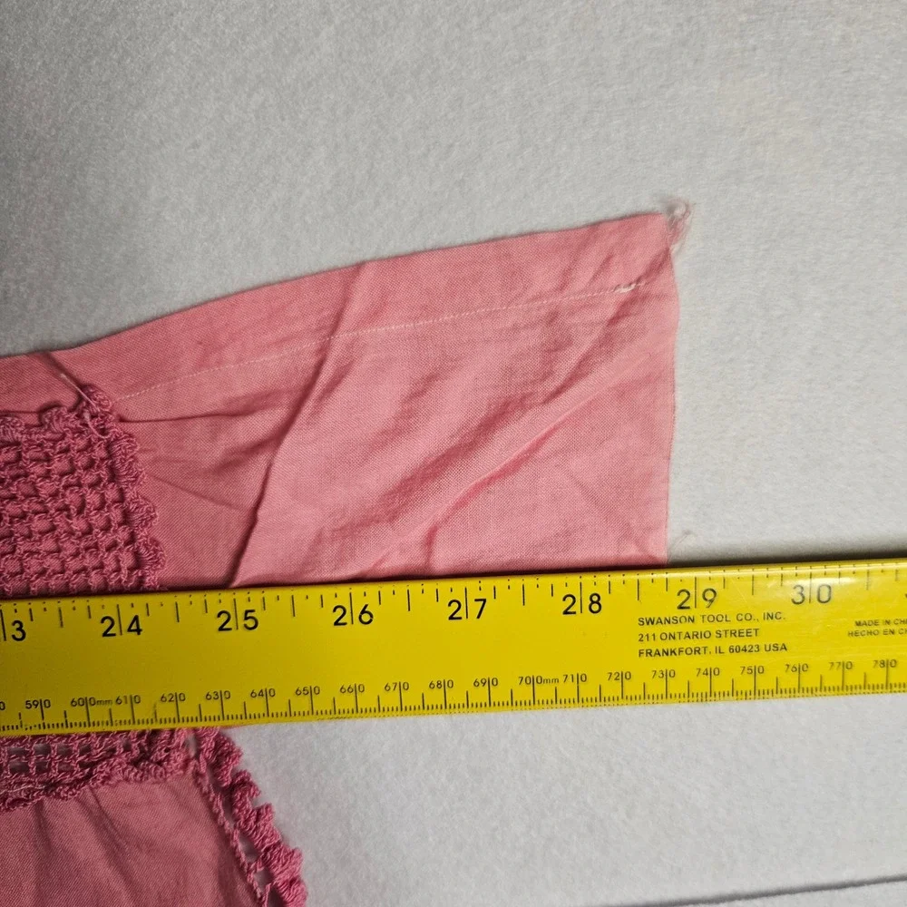 Vintage Pink Handmade Crochet Lace Half Apron with Pocket Scalloped Trim